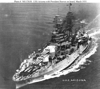 Photograph of battleship Arizona under way