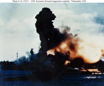 Photograph of the destruction of battleship Arizona