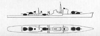 Schematic of Akizuki, Japanese destroyer