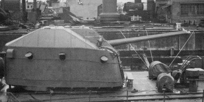 Photograph of 3.9" gun turret on Japanese destroyer