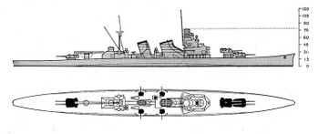 Diagram of Aoba-class heavy cruiser