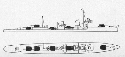 Schematic of Asashio-class
                destroyer