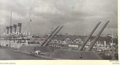 Photograph of 4.5"/45 dual-purpose gun turrets