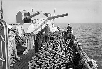 Photograph of 5.25"/50 gun turrets