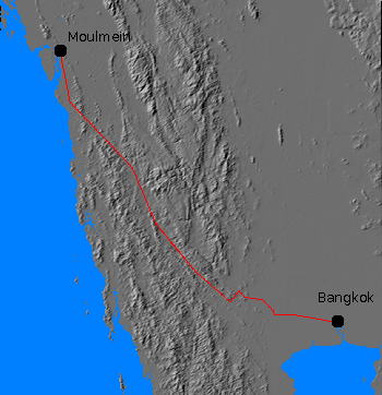 Digital relief map of Burma-SIam Railroad