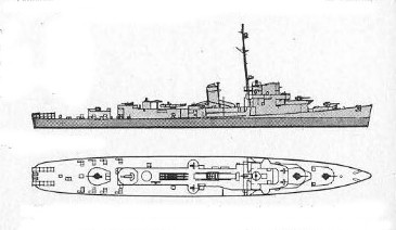 Schematic diagram of Buckley class
              destroyer escort