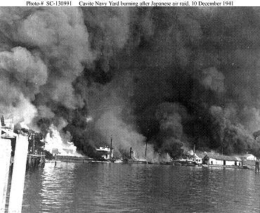 Photograph of Cavite burning after Japanese air raid
