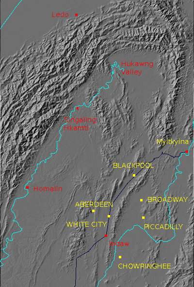 Digital relief map of THURSDAY operational area