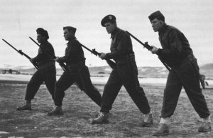 Photograph of soldiers at bayonet drill