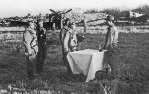 Photograph of reenactment of special attack departure ceremony at Chofu airfield