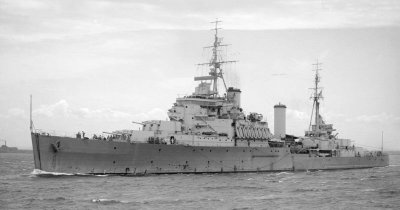 Photograph of HMS Gambia, a Fiji-class light cruiser