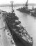 Detail of bow of USS Fletcher in dock