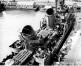 Detail of midships of USS Fletcher in dock