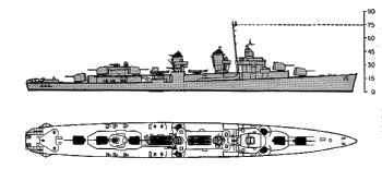 Schematic of Fletcher class destroyer