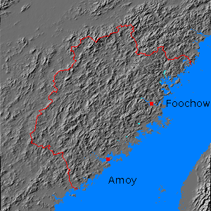 Digital relief map of Fukien province, China