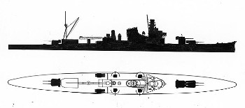 Schematic of Furutaka-class heavy cruiser