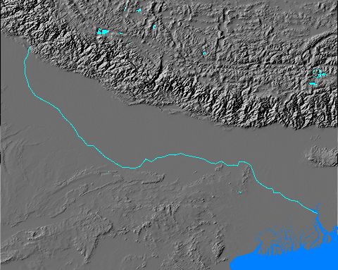 Relief map of Ganges River watershed