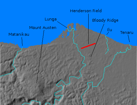 Digital relief map of area around Henderson Field
