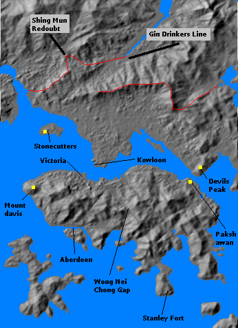 Map of Hong Kong showing Gindrinker's Line