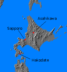 Relief map of Hokkaido