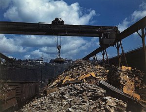 Photograph of scrap steel being processed