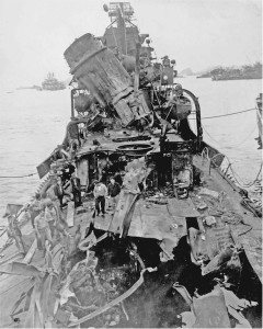 Photograph of damage to destroyer Newcomb