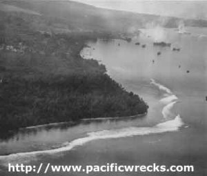 Photograph of air raid on Kavieng