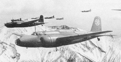 Photograph of flight of Ki-21 "Sally"
                bombers