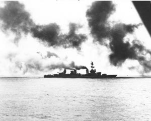 Photograph of USS Salt Lake City at the Battle of the Komandorski Islands