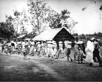 Photograph of internees being evacuated from Kuching