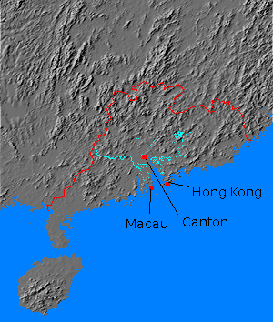 Digital relief map of Kwangtung province, China