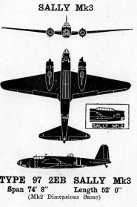 3-view diagram of Ki-21 "Sally" bomber