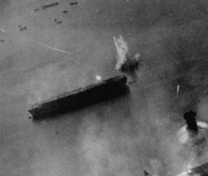 Photograph of IJN Kaiyo under air attack
