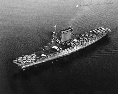 Photograph of Lexingon with packed flight deck