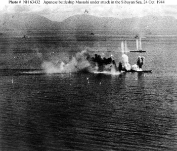 Photograph of Musashi under aerial attack