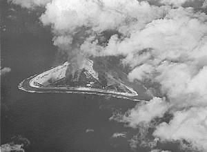 Photograph of Marcus Island under attack in 1943