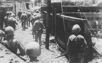 Photograph of Marines entering Naha