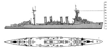 Schematic diagram of Omaha class light cruiser