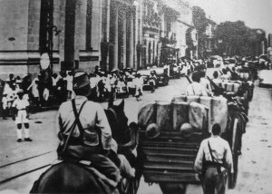 Photograph of Japanese troops entering Saigon