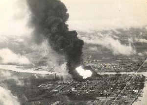 Photograph of air strike on Palembang