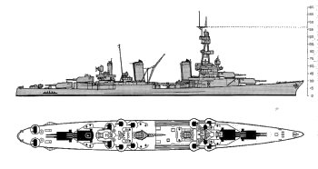 Schematic diagram of Pensacola class heavy cruiser