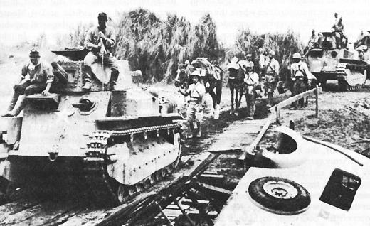 Japanese tank column advancing in the Philippines