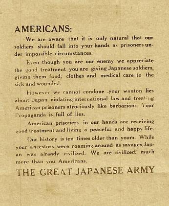 Reproduction of Japanese POW propaganda leaflet