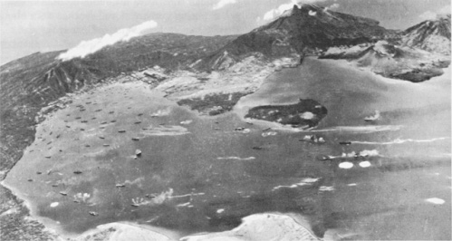 Photograph of Rabaul under
                attack