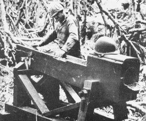 Photograph of Japanese wooden rocket launch rail on Iwo
          Jima