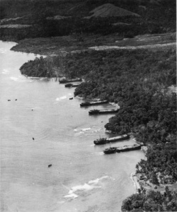Photograph of landing ships at Saidor