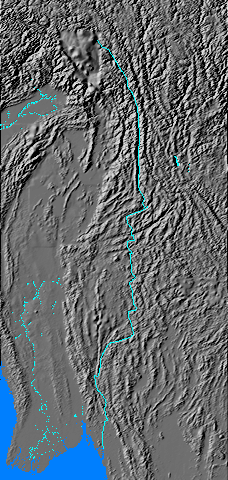 Digital relief map of Salween River