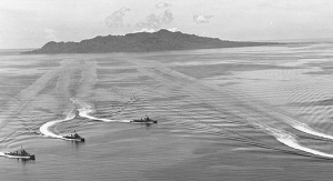 Photograph of Savo Island from
                the air