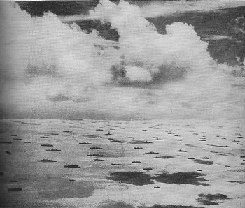 Aerial photograph of Seeadler Harbor with Leyte invasion force