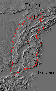 Digital relief map of Shansi province, China